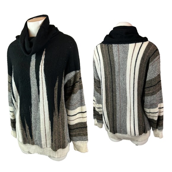 1980s Cowl Neck Semi Sheer Metallic Stripe Oversized Sweater / Women’s XL * - Picture 1 of 4
